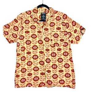 Super Massive Button Up Short Sleeve Men’s Floral Orange Shirt Size XL X-Large